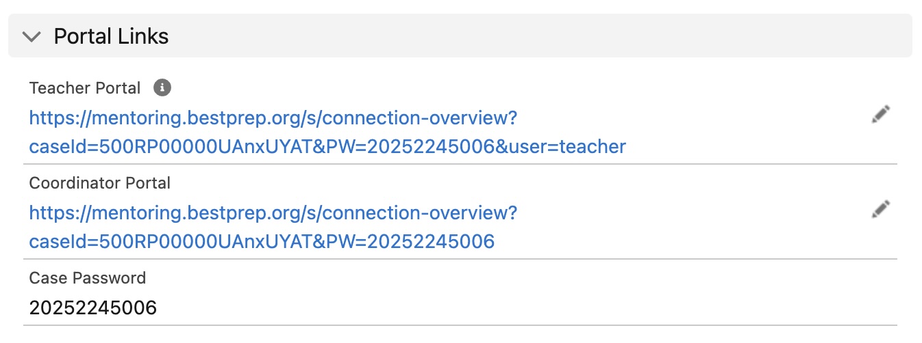 Case Portal Links Screenshot